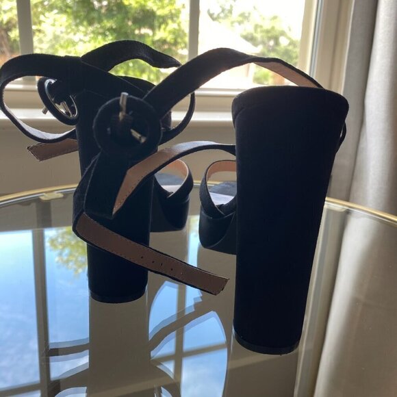 Archyy Black Suede Platform Ankle Strap Sandals - Picture 8 of 9